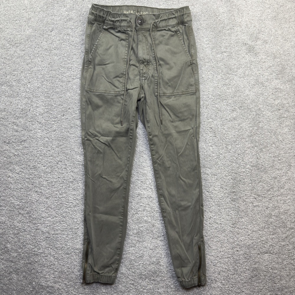 American Eagle Super Stretch Utility Joggers Women's 6 Olive Green Zip Ankle